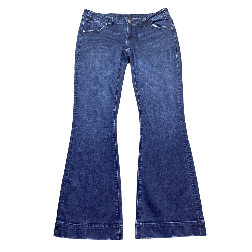 Rock & Roll Cowgirl Trouser Jean Dark Wash Flare Leg Stretch Denim Sz 32 Western